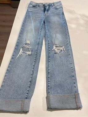 HIDDEN Light Blue Distressed Wide-Leg Women’s Jeans